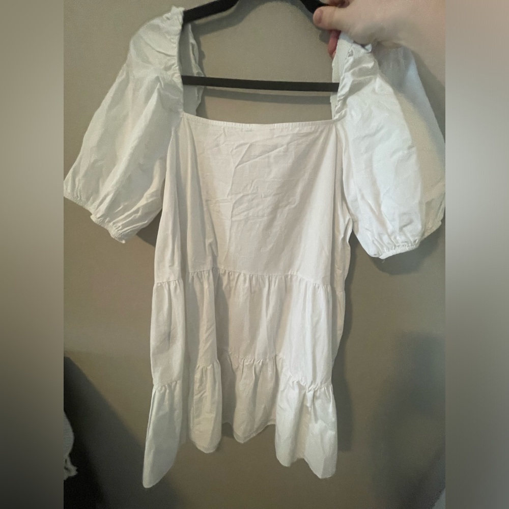 H&M puff sleeve mini dress white